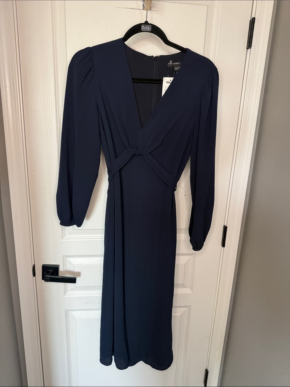 Maggy London Navy Twist-Front V-Neck Midi Dress